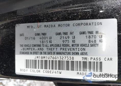 2016 Mazda Mazda3 I Sport z USA, uszkodzony, nr VIN JM1BM1U76G1327338